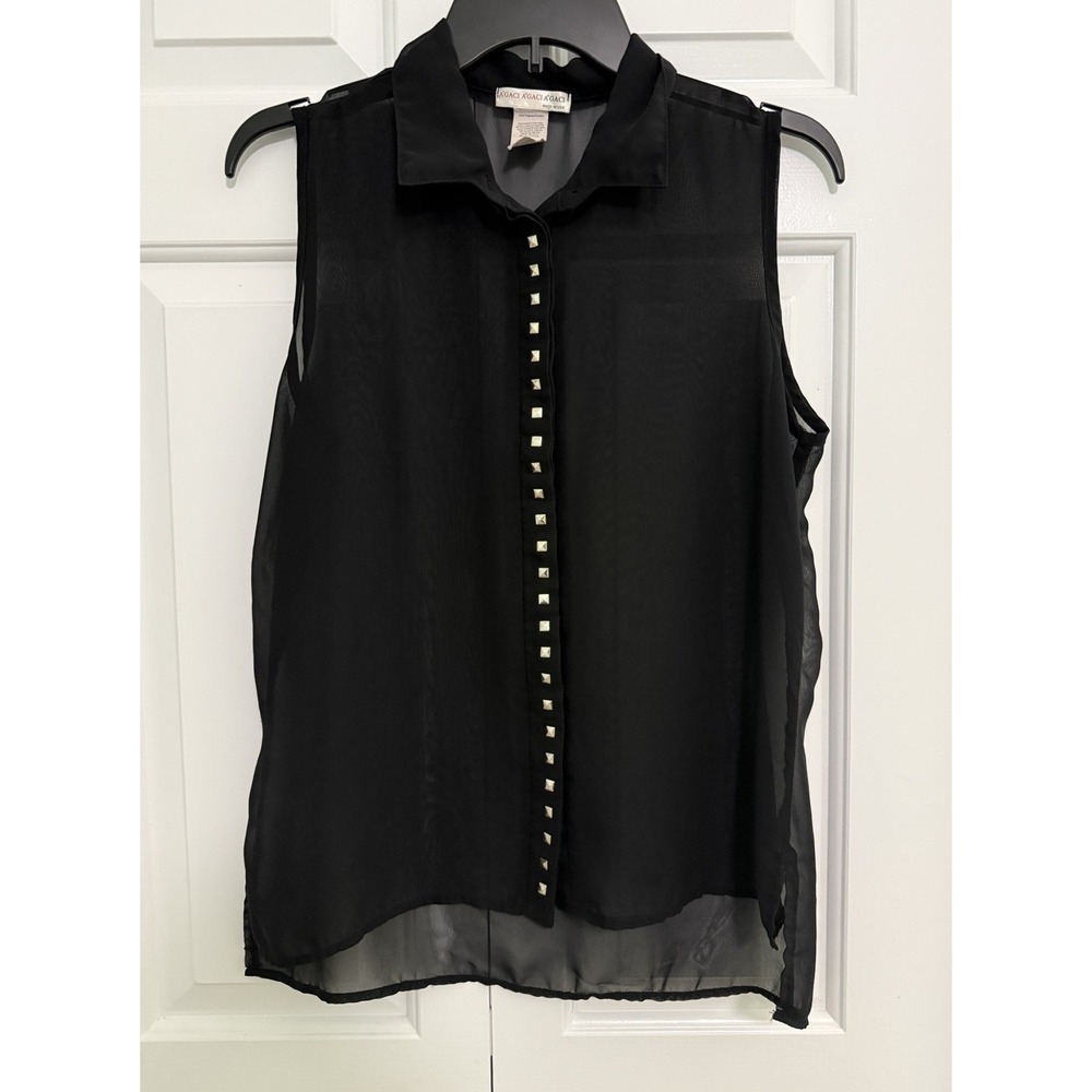 Agaci Agaci Sheer Black Sleeveless Studded Top Women's Size Medium Punk Style